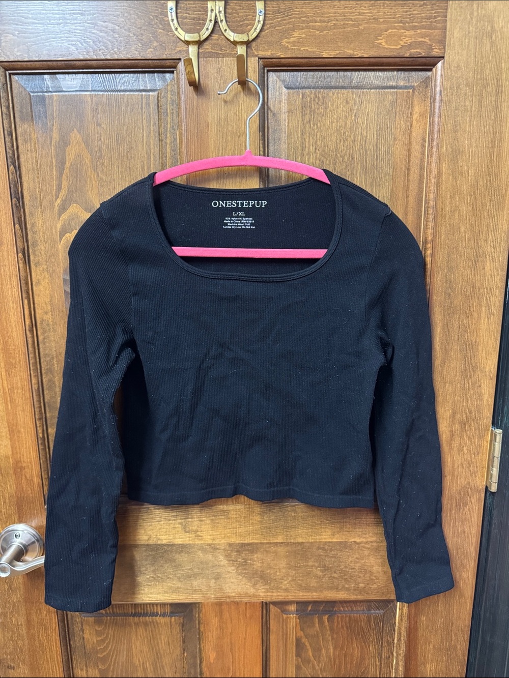 One Step Ahead Black Scoop Neck Long Sleeve Crop Top